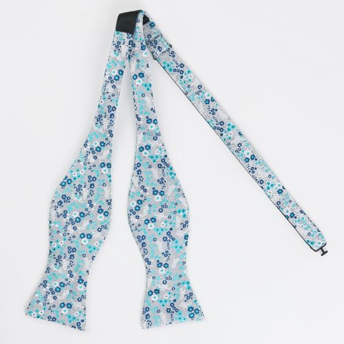 Alizeal Mens 2pcs Classic Floral Pattern Self-tied Bow Tie and Handkerchief Set - color: 045-gray/ Teal