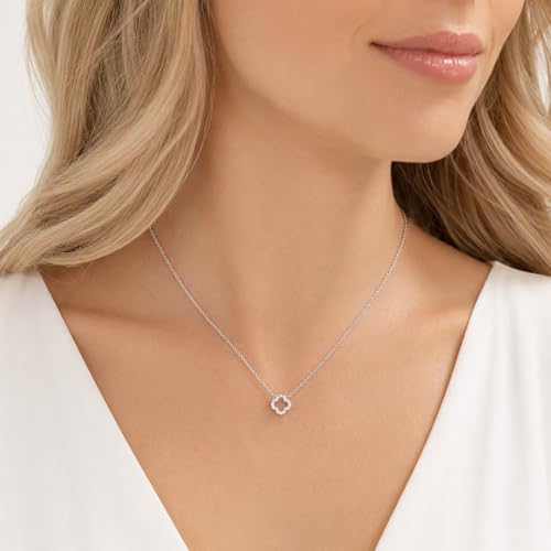 Dainty Gold Necklaces for Women Trendy Non Tarnish 14K Gold Plated Cubic Zirconia Necklace Layered Simple Cute Four Leaf Clover Choker Jewelry Birthday Gifts - color: Silver, style: Cable Small CZ