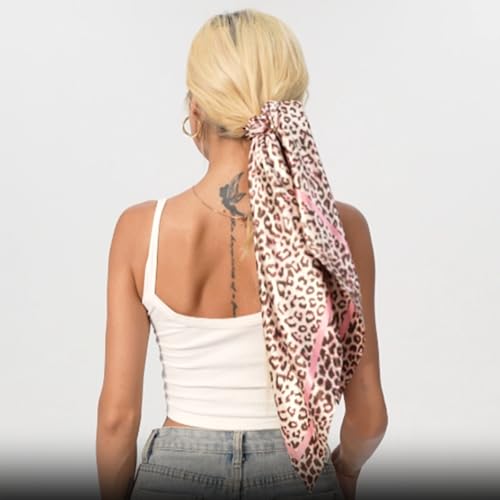Leopard Print Head Scarf for Women Like Silk Satin Scarf for Hair Wrapping at Night Bandana Square Scarf 35 Inches - color: Pink