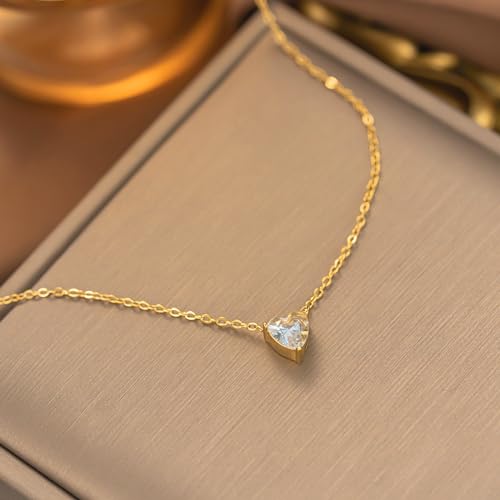 Luxval Diamond Pendant Gold Necklace for Women，Dainty 18k Gold Plated Choker Necklaces Simple Gold Jewelry Gifts for Women Girls - color: Gold-Heart