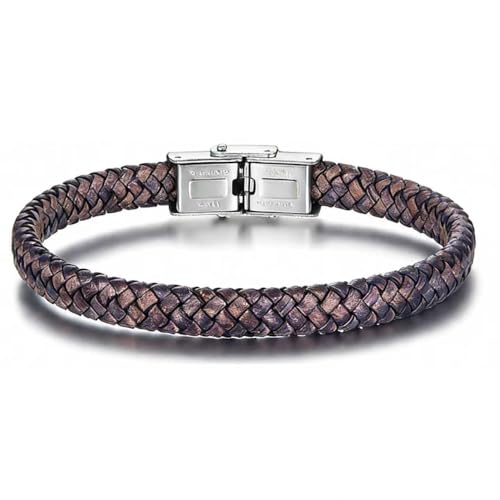 Men's Leather Bracelet, Stackable Stainless Steel Clasp Bracelets for Men Stylish Birthday, Thanksgiving, Valentine's Day Gift for My Man - style: 8.2" Long 5MM High-End Variegated