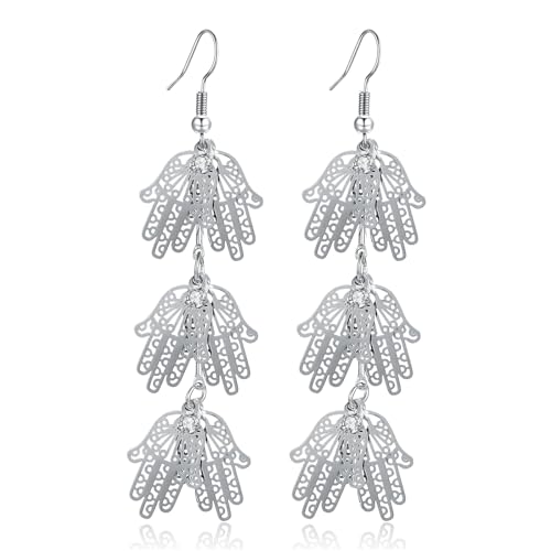 Silver Dangle Earrings For Women Trendy,Boho Cute Drop Western Earings,Vintage Gothic Ethnic Statement Beach Vacation Long Earrings with Leaf Teardrop Turquoise Crystal Tassels,Fashion Jewelry Birthday Gift. - color: A14) Evil eye hand dangle