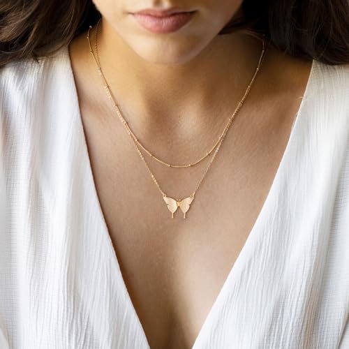 LLWOM Gold Necklace for Women-14k Gold Plated Infinity Necklace Star Of David Necklace Evil Eye Cross Pendants Heart Dainty Gold Necklace For Women - color: Gold, style: Bufferfly