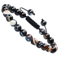 MASSIVE BEADS Natural Healing Power Gemstone Crystal Beads Unisex Adjustable Macrame Bracelets - color: Evil Eye Agate, size: 8mm