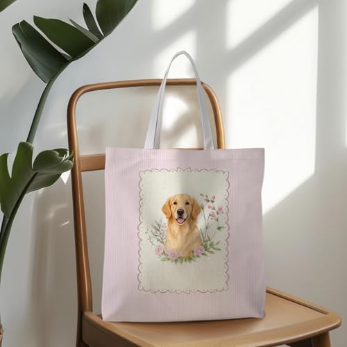 Preppy Animal Tote Bag, Pet Canvas Tote Bag, Reusable Grocery Shopping Shoulder Bags - color: Golden Retriever