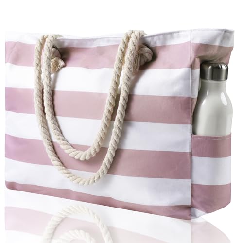 Clothirily Beach Bag for Women - Large Beach Tote Bag, Waterproof Sandproof Beach Bag with Zipper, Large Swim Pool Beach Tote - color: Pink