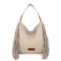 Wrangler Fringe Suede Hobo Bag for Women Leather Western Fringe Purse Tassel Hippie Shoulder Bag - color: Beige