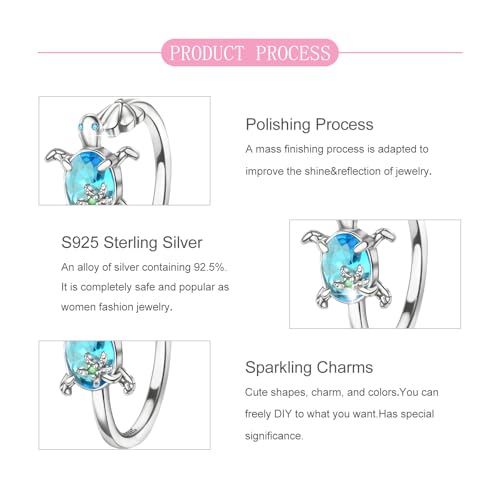 PARCOM Adjustable Women Stackable Ring, 925 Sterling Silver Open Rings - Trendy Eternity Cubic Zirconia Stackable Band Engagement Promise Ring for Her, Hypoallergenic Non Tarnish Nature Bird Floral Thumb Rings - color: Blue turtle shell