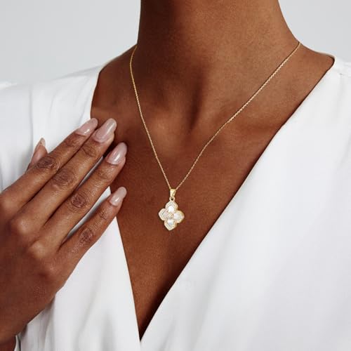 Luxval Diamond Pendant Gold Necklace for Women，Dainty 18k Gold Plated Choker Necklaces Simple Gold Jewelry Gifts for Women Girls - color: Gold-clover