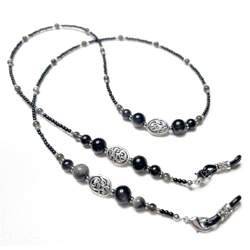 Damanse Beaded Glasses Chain,Eyeglass & Sunglass Strap For Women Stylish - color: Obsidian
