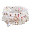 Caiyao 4Pcs Bohemia Multilayer Stackable Beaded Bracelets Set Colorful Crystal Stone Gold Beaded Stretch Bracelets Hawaii Charm Bracelet for Women Men Summer Beach Boho Vacation Jewelry Gifts - color: 7pcs white