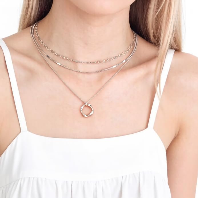 BBV Layered Gold Necklaces for Women Stackable Dainty 14K Gold Plated Silver Chain Necklace Layering Cute Fashion Pendant Choker Necklaces Trendy Jewelry Set Gifts for Women - color: silver, style: Oval paper clip flat strip square