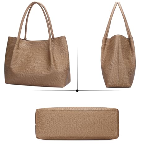 KKXIU Tote Bag for Women Vegan Leather Shoulder Purse Large Capacity Travel Bag - color: Brown02