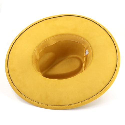 LIDHAY Big Wide Brim Fedora Hats for Women Men Western Suede Hat Panama Hat Outdoor Hats - color: Yellow
