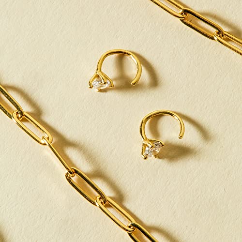 PAVOI 925 Sterling Silver Huggie Half Hoop Earrings | Hypoallergenic Minimalist Tiny Cartilage Earring - style: Round CZ