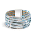 VIBILIA Boho Leather Wrap Bracelets for Women Men Multi-Layer Bracelets with Strong Clasp Western Jewelry - color: 10-Simple Style-Light blue