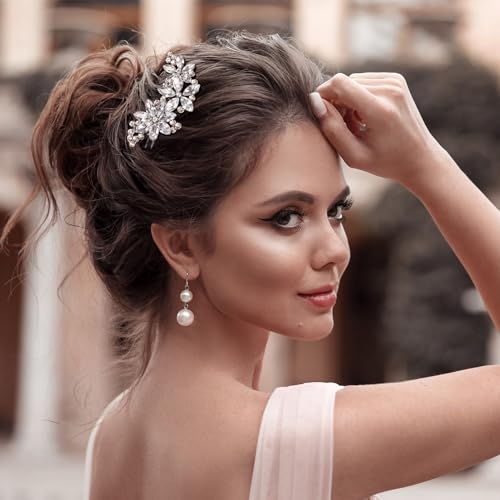 PAGOW Hair Clips, 2Pcs Crystal Flower Bridal Hair Accessories, Silver Rhinestone Hair Pins, Wedding Headpiece for Brides Women Girls - color: Silver 2pcs