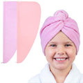 Basumee Microfiber Hair Towel Wrap for Kids 2 Pack Rapid Drying Hair Towel with Button Hair Turbans for Wet Hair Wraps Head Towel Wrap for Women and Girls - color: Purple Pink
