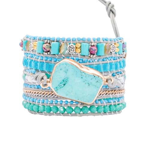 YGLINE Natural Stone Bracelet 5 Wraps Bracelet Handmade Blue Color Boho Bracelet for Women Bracelet - color: turquoise 4