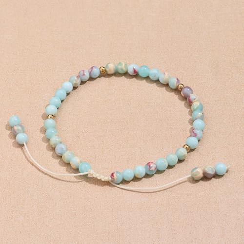 Softones 6mm Natural Stone Anklet for Women Gemstone Ankle Bracelets for Women Healing Energy Crystal Anklets Adjustable(8.5-10 Inches) - color: agalmatolite