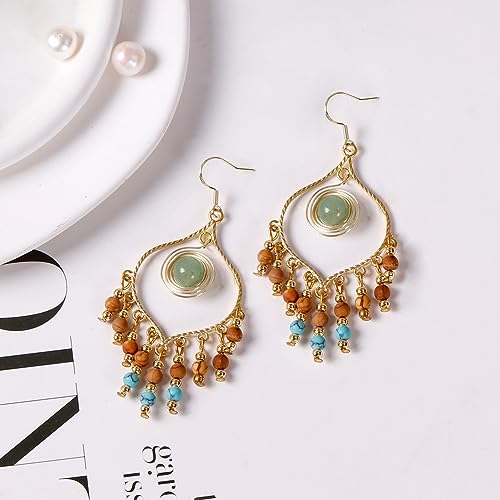 Bohemian Long Tassel Turquoise Beads Water Drop Dangle Earrings For Women Vintage Sbb Copper Coil Necklace Mujer Exaggerated Earring - color: Style 2