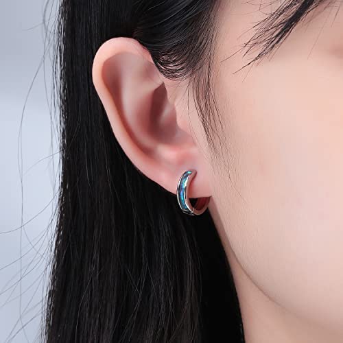 CiNily Huggie Earrings Opal Hinged Hoop Earrings Gold Plated Hypoallergenic Small Hoop Earrings for Women Teen Girls Men Sensitive Ears - color: Abalone shell