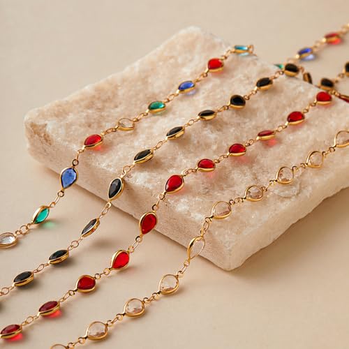 Beaded Choker Necklaces for Women 18k Gold Plated Dainty Gold Choker Necklaces for Women - style: Colorful Oval 23