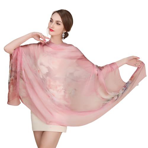 100% Mulberry Silk Women's Neck Silk Scarf-Lightweight Shawl,FLoral Print Beach Silk Wrap-Scarves for Photography - color: Dark Pink Lily