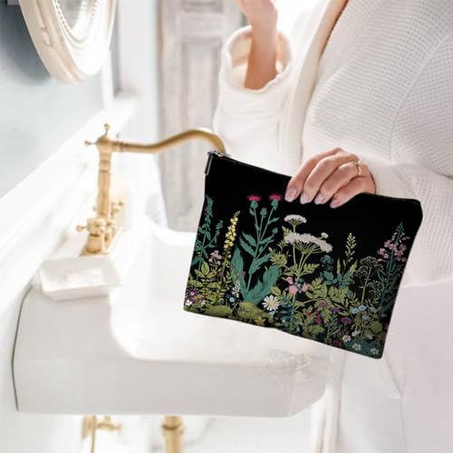 Small Makeup Bag for Purse Cute Canvas Waterproof Cosmetic Bags for Women Zipper Travel Toiletry Pouch-Wildflowers Makeup Bags - color: Wildflowers Makeup Bags