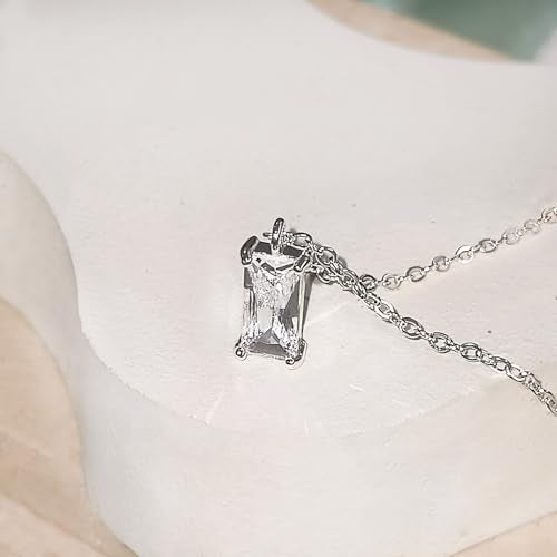 Luxval Diamond Pendant Gold Necklace for Women，Dainty 18k Gold Plated Choker Necklaces Simple Gold Jewelry Gifts for Women Girls - color: Silver-Birthstone