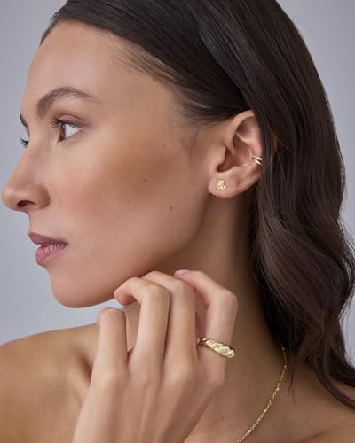 PAVOI 14K Gold Plated Dainty Flat Back Earrings for Women - Hypoallergenic Sterling Silver Posts Helix Cartilage Piercing Jewelry - Emoji Motif Bow Celestial Flatback Gold Stud Earrings Screw Back - style: Rose