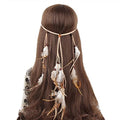 WLBON Halloween Boho Feather Headband Hippie Indian Hair Hoops Bands Tassel Bohemian Headpiece Hairband Women Christmas Wedding Holiday Festival Masquerade Cosplay Dress Up Birthday Party Accessories - color: White Tone