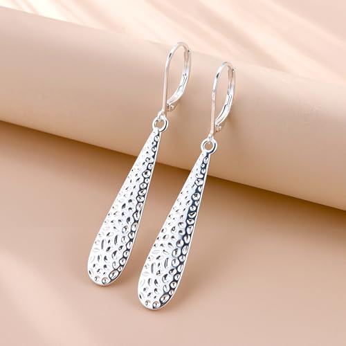Silver Long Teardrop Dangle Earrings for Women, 14K Gold Plated Hypoallergenic Drop Leverback Earrings, Trendy Long Teardrop Dangle Earings for Jewelry Gifts - color: C-Silver