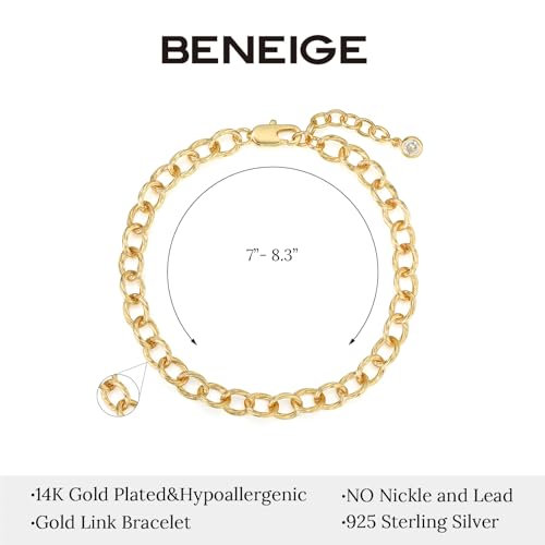 BENEIGE Women Bracelet 14K Gold Plated Paperclip Satellite Bead Ball Oval Cuba Cable Box Chain Daily Charm Layered Link Silver Bracelets Adjustable Jewelry - style: Paperclip Thread Ring