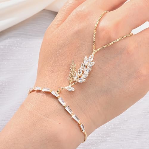 Adjustable Hand Chain Bracelet Women, 16K Gold Plated Finger Bracelet, Secure Ball Clasp Elegant Slave Hand Jewelry, Y2K Aesthetic Accessories for Summer Festival Prom Beach Vacation Daily Wear - color: style4-16K gold-plated