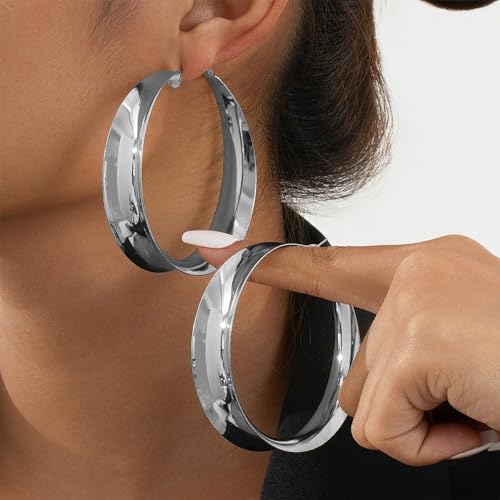 Large Hoop Earrings Lightweight Chunky Earrings for Women Chunky Earrings Big Hoop Earrings for Wedding - style: Hoop-Silver-03