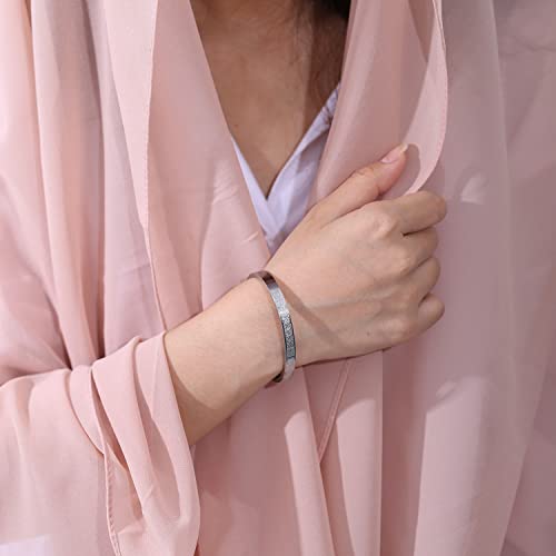 Qitian Islamic Jewelry Gifts for Women Allah Gold Bangles Bracelets Ayatul Kursi Arabic Cuff Bracelet for Women Men Islam Eid Ramadan New Year Gifts - color: C-Silver-Thick - women