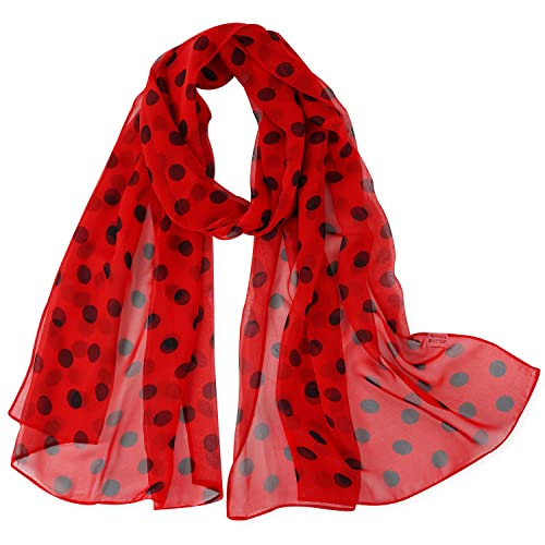 E-Clover Unique Fashion Women's Scarf Chiffon Sheer Scarves for Women Lightweight - color: Polka Dot-red Black