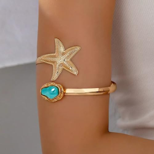 Arm Cuff for Women Gold Upper Arm Bracelet Minimalist Adjustable Cuffs Bangle Punk Dress Jewelry - style: Star B