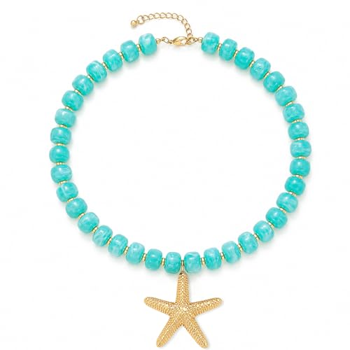 Chunky Beaded Starfish Shell Necklace for Women Colorful Boho Summer Chain Choker Beach Necklace with Acrylic Beads Trendy Chunky Jewelry Gifts - color: XL005D