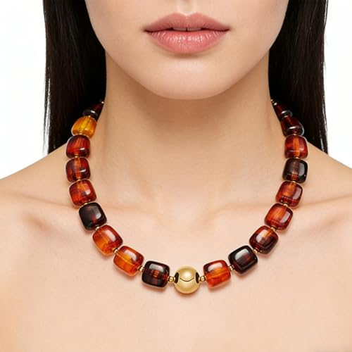 PINK TOWN Chunky Colourful Beaded Necklace for Women,Resin Acrylic Candy Color Clavicle Necklace Boho Gemstone Beaded Necklaces Statement Puff Jewelry for Summer Vacation - color: A