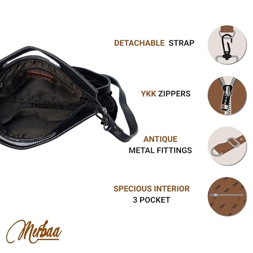 Merbaa Women Natural Cowhide Leather Crossbody Sling Bag With Adjustable Detachable Strap | Shoulder Bag | Handbag - color: Multicolor
