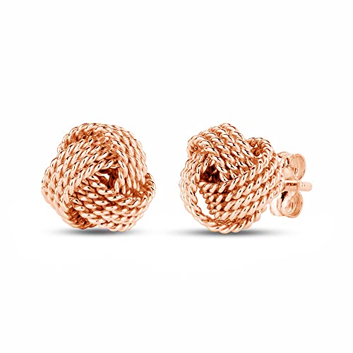 LeCalla Sterling Silver Love Knot Stud Earrings - Lightweight Italian Design Twisted Earrings for Women - color: Rose-Gold Knot