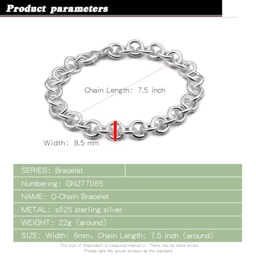 Dankadi 925 Sterling Silver Classic Round Cable Wire Link Bracelet Women Cuban Curb Oval Belcher Link Chain 5.9 to 9 in For Men 24k Gold Plated Cuff Jewelry Gift - color: 8.5MM Silver, size: 6.3 inch