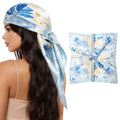 AWAYTR 35” Square Satin Head Scarf Hair Scarf for Women's Hair Silk Bandana for Women Silk Head Wrap for Sleeping - color: Flower (Light Blue)