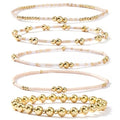 14K Gold Beaded Ball Stackable Bracelets for Women,Bohemian Stretch Colorful Seed Beads Bracelet Stack Fashion Holiday Jewelry Gift Friendship - color: Beige