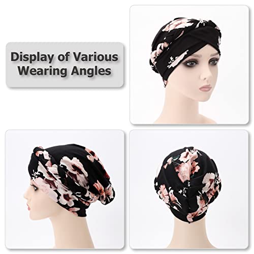 African Women Turban Caps Pre-Tied Twisted Turbans Head Scarf for Women Hair Wraps Cover Beanie Cancer Chemo Headwear - color: 1 Pack Twisted Braid A: Floral a