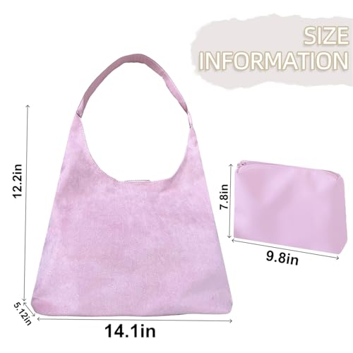 Large Work Tote Bags for Women, Boho Slouchy Suede Purses Handbags - color: Pink