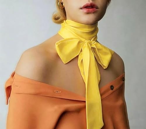 Long Thin Skinny Scarf Satin Neckerchief Ribbon Tie Waist Belt for Women - color: Bright Yellow