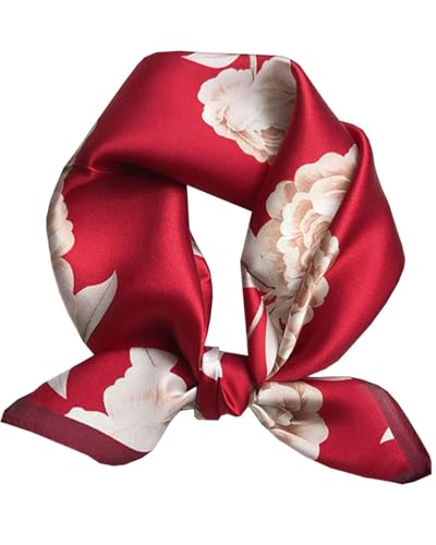 Saiusloa Neck Scarf For Womens Silky Head Scarves Hair Bandanas Square Scarf Fashion Accessories lightweight - color: 1-red Flowers